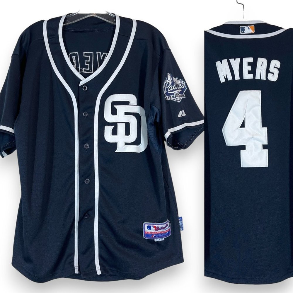 Majestic San Diego Padres Jersey Myers Baseball Size 48 Blue White Embroidered